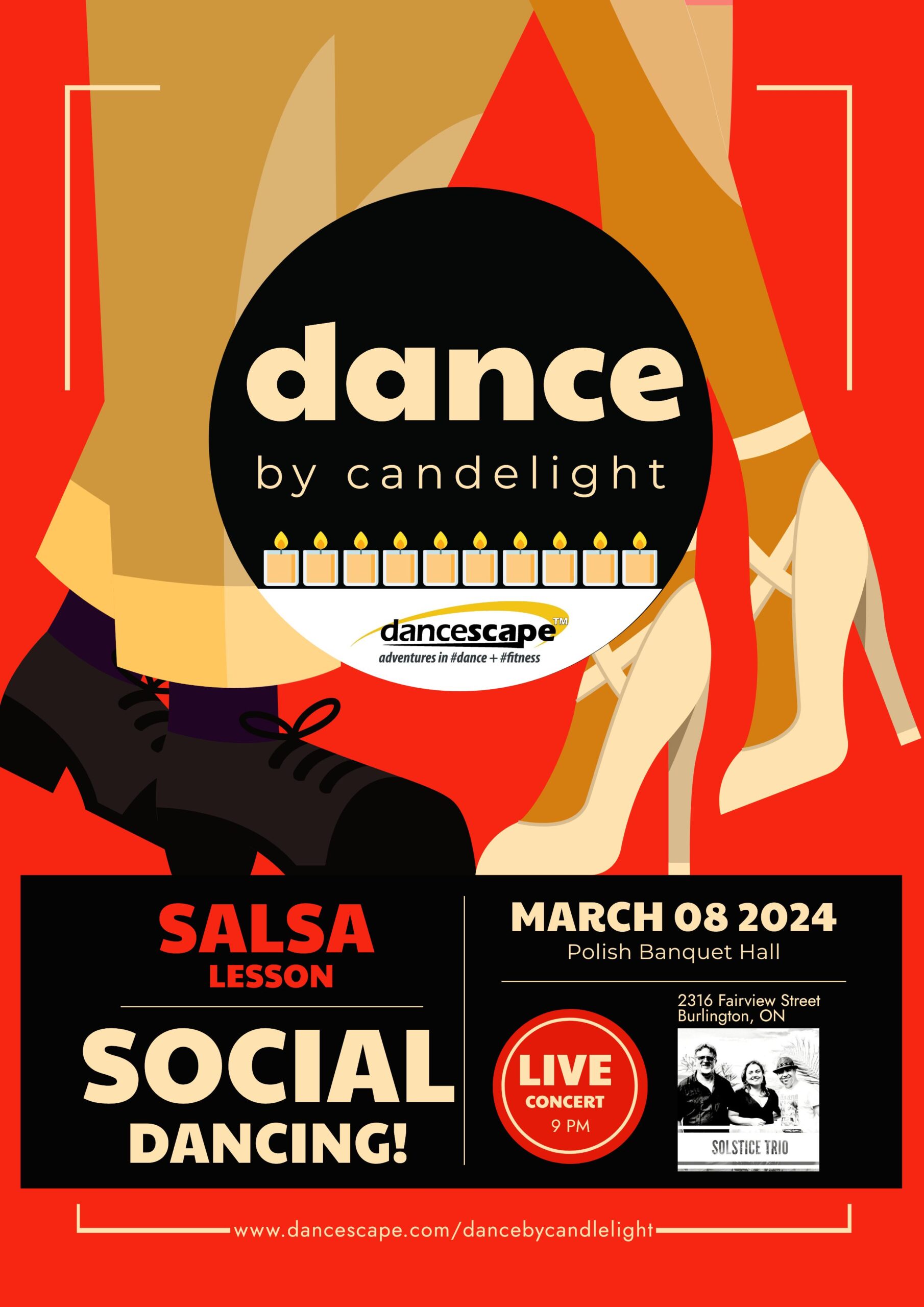 Dance by Candlelight – Friday Social Dance, Lesson & Feature Live Salsa/Latin Concert with “Solstice Trio”